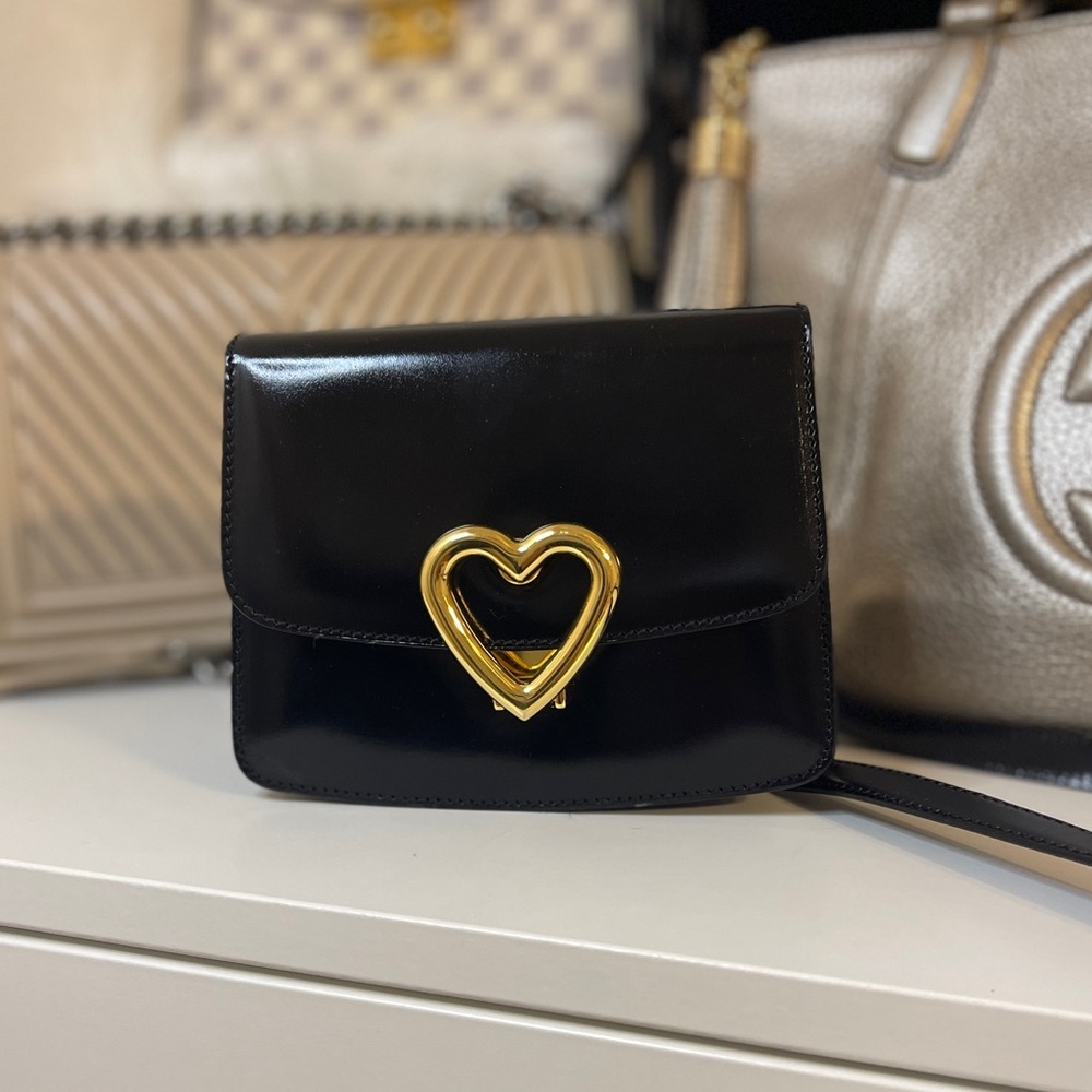 Moschino Vintage Heart Black Leather crossbody